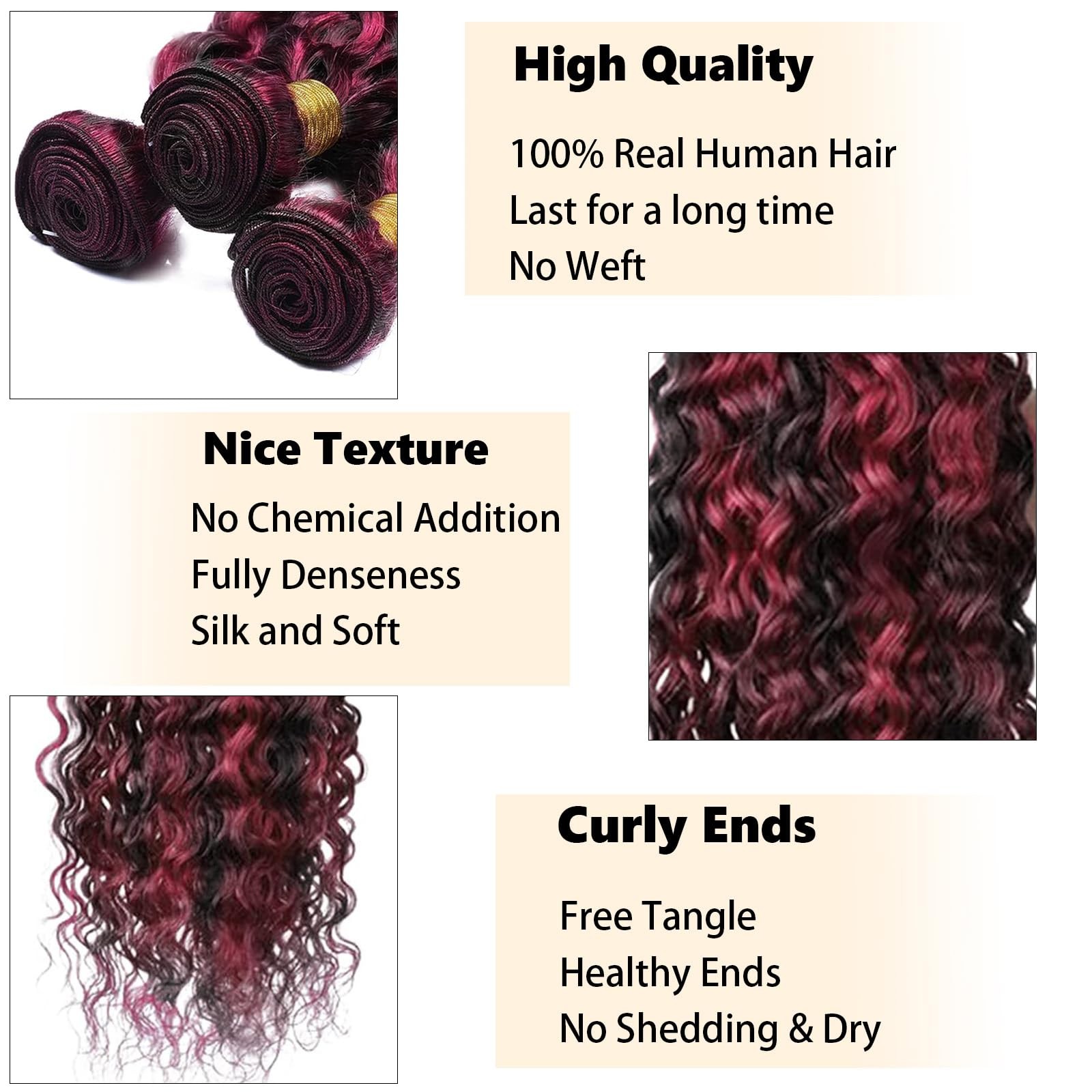 Fabimiya 24 26 28 Inch Burgundy P1B/99J Deep Wave Human Hair Bundles Wine Red