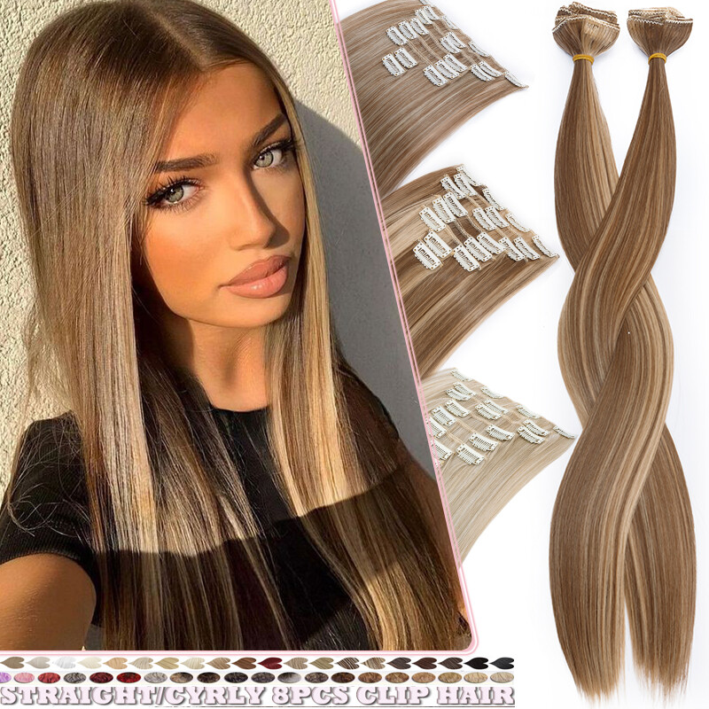 Natural Clip in Hair Extensions 8Pieces Curly Long Thick Real As Human Balayage