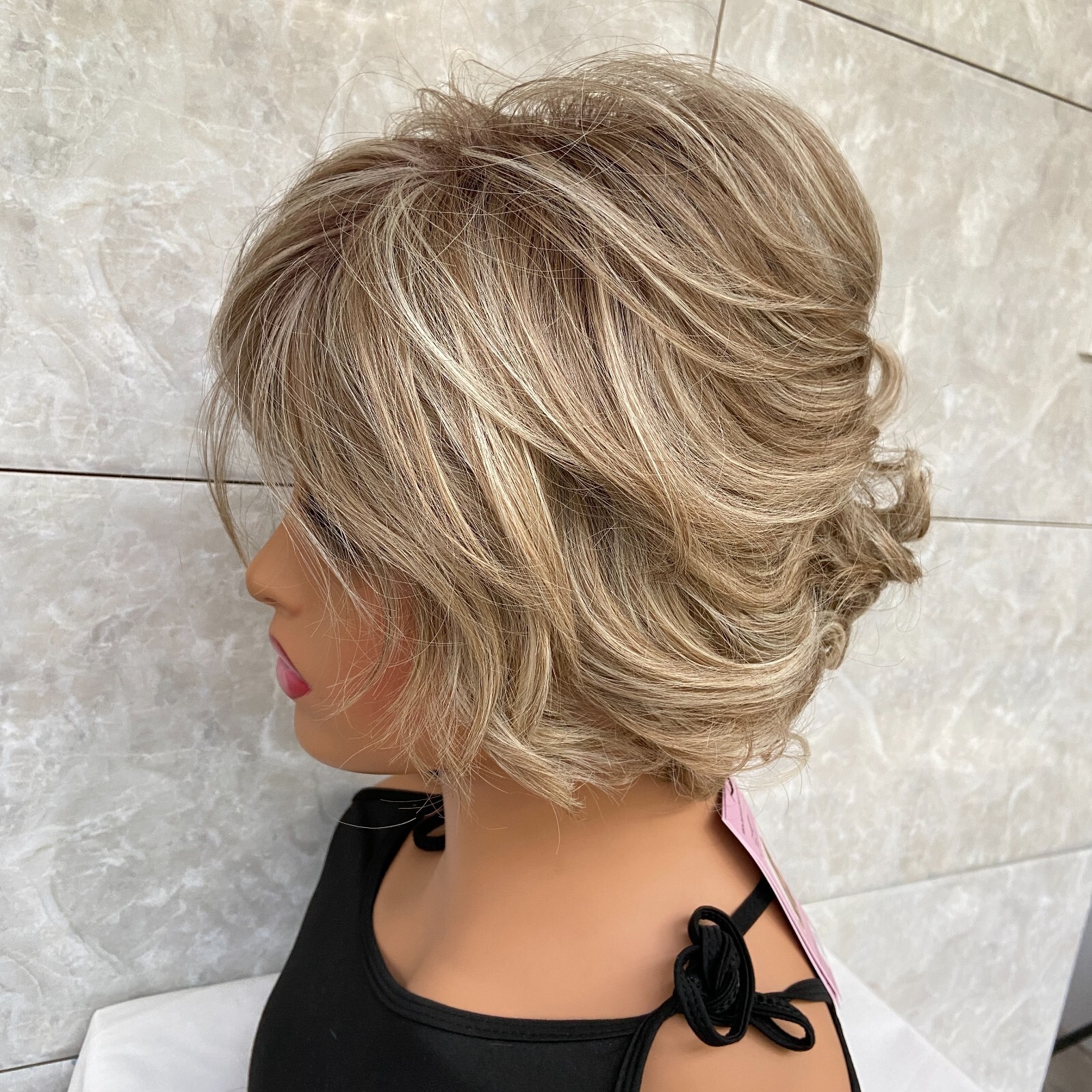 Short Fluffy Wavy Brown Brown Mix Human Hair Blend Heat Ok Wigs Women Soft Daily