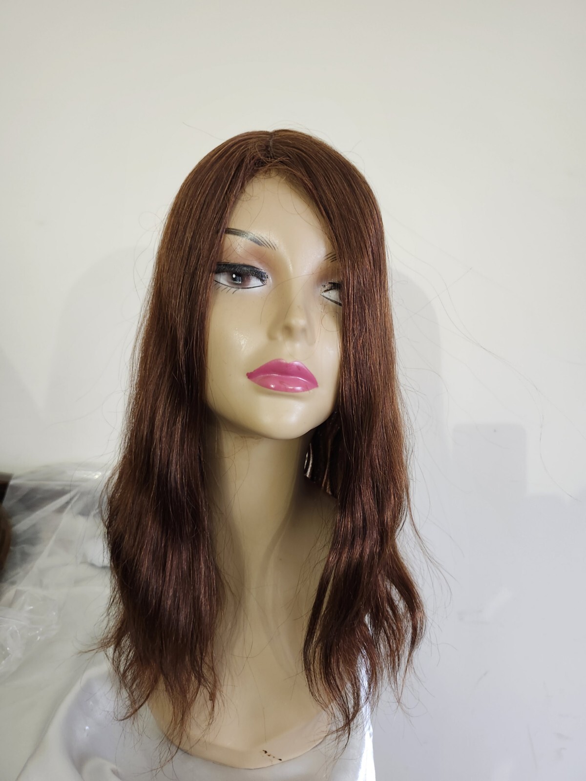 Human Hair Lined Mono Topper Multiple Directional Auburn 6”x6” 17” Long