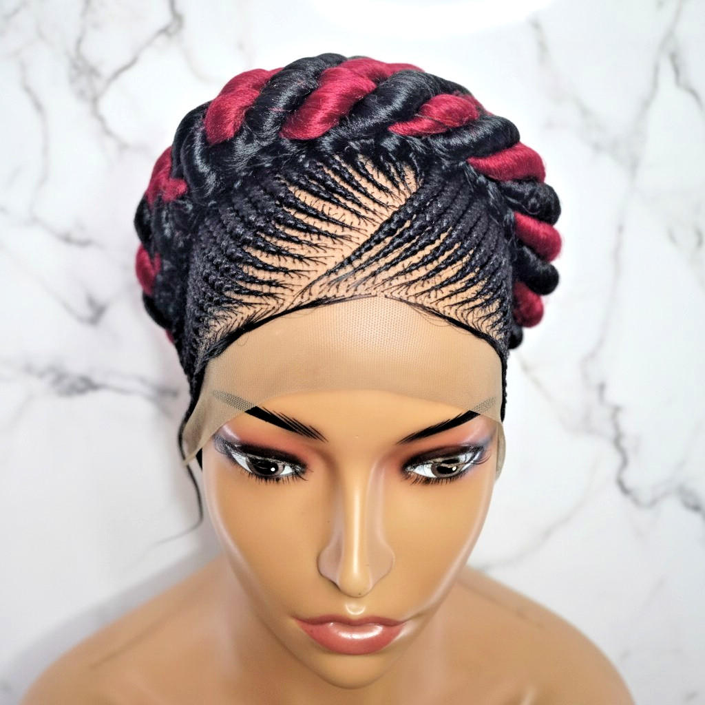 Braided Wig. Cornrow with Jumbo Twist Braids Puff Knots Full Lace with baby hair