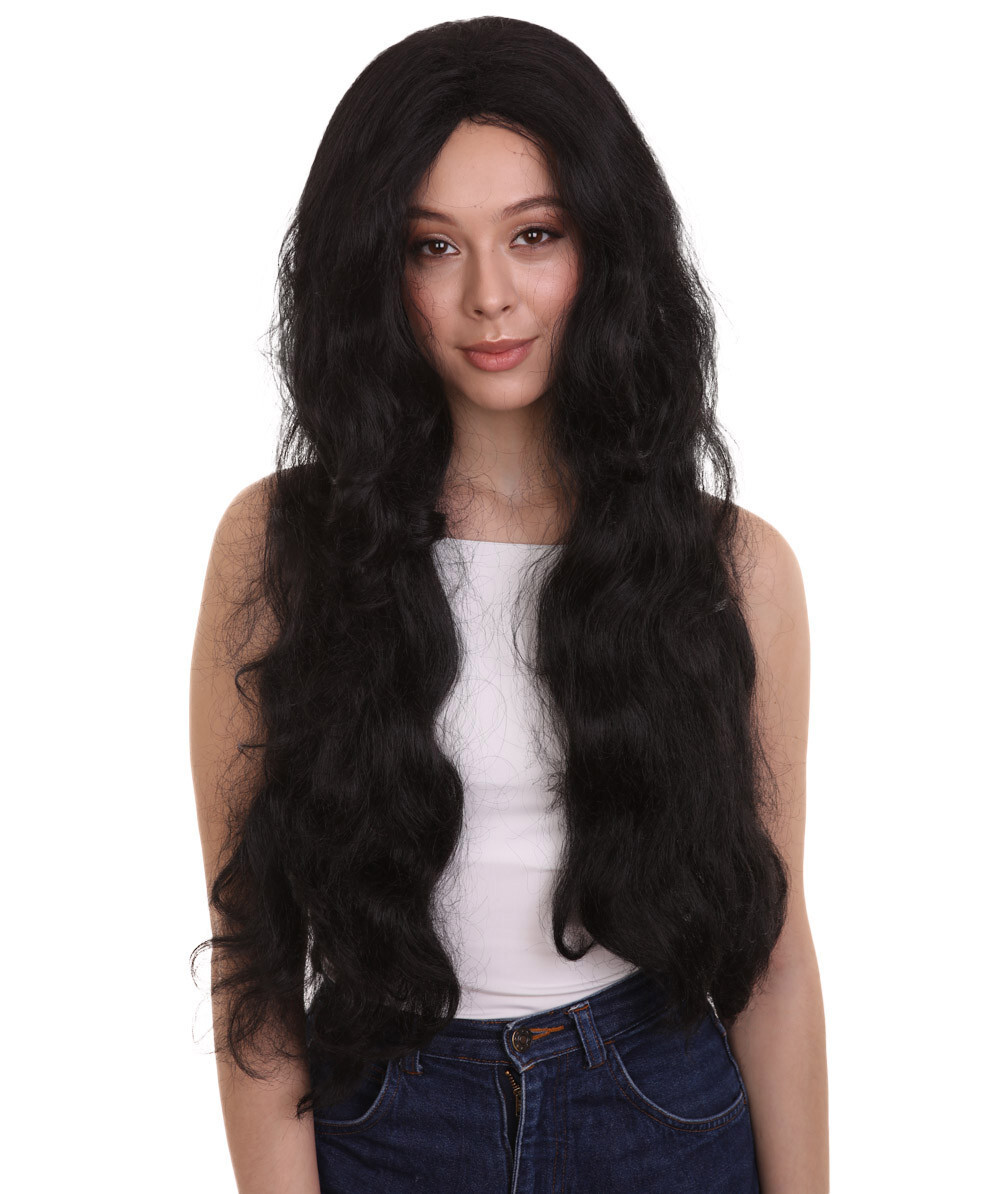 Women Long Black Straight Side Part Fancy Wig, Premium Breathable Capless Cap.