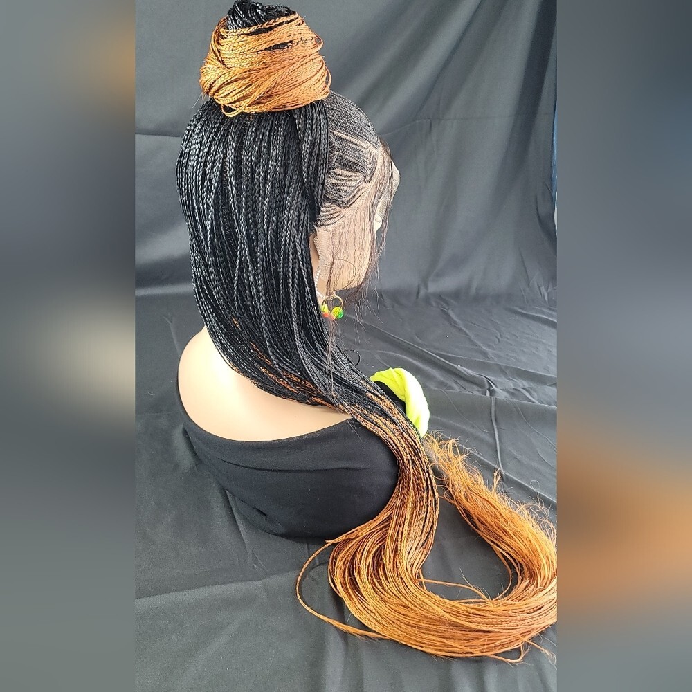 Braided Wig Micro Braids Black #350 Ombre Lace Front Glueless 54″ Extra Long NWT