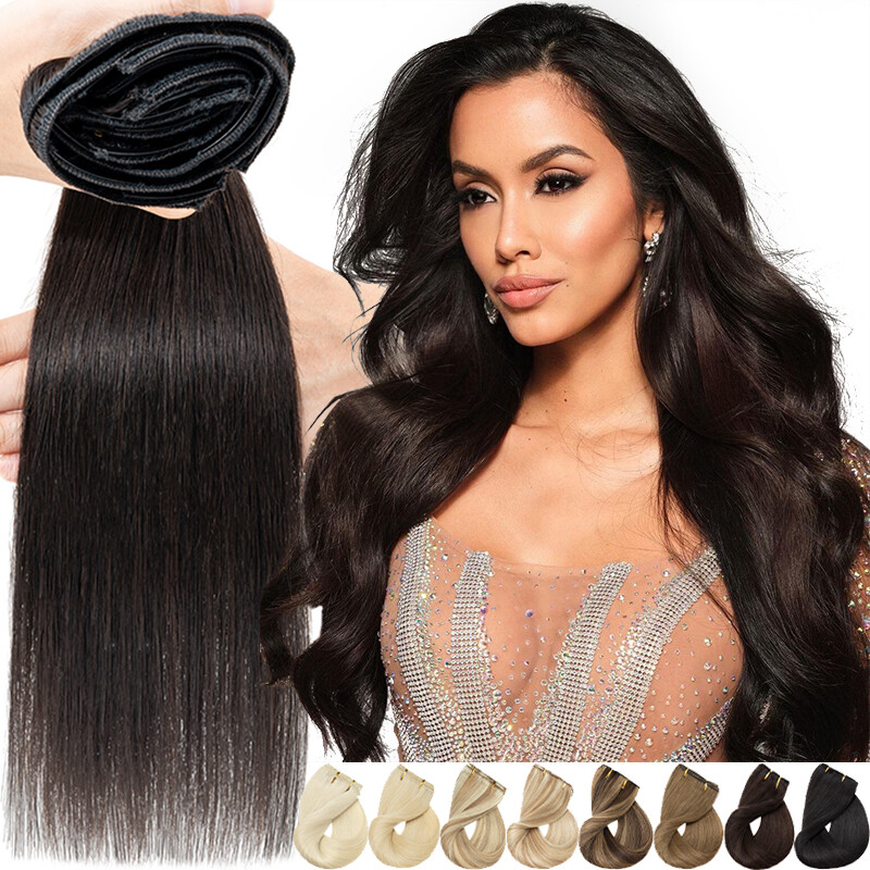 Thick Clip In Remy Human Hair Extensions Double Weft Full Head Long 200g US N322