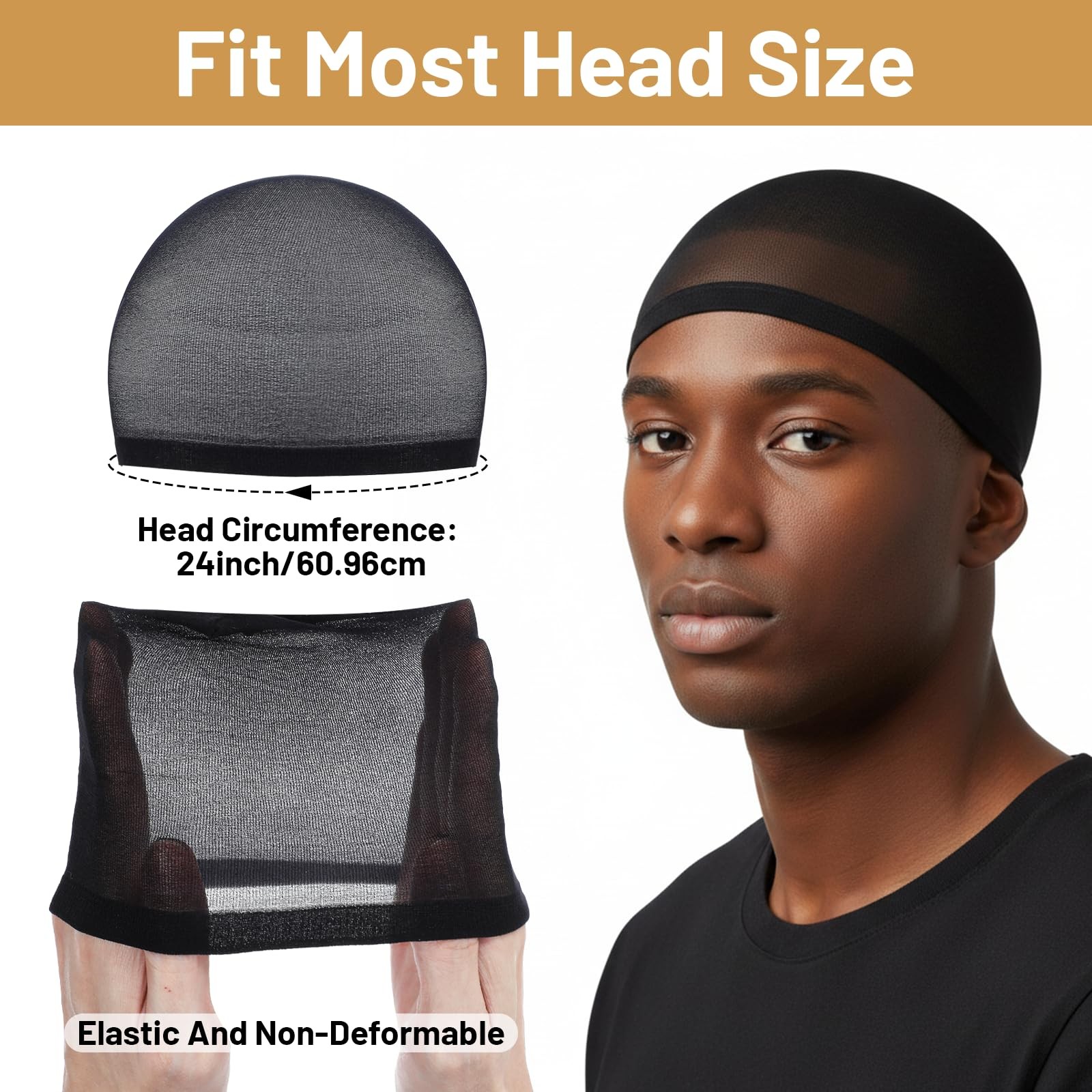 10PCS Wave Cap Stretchy Stocking Wig Cap Hair Net For Men Women Black