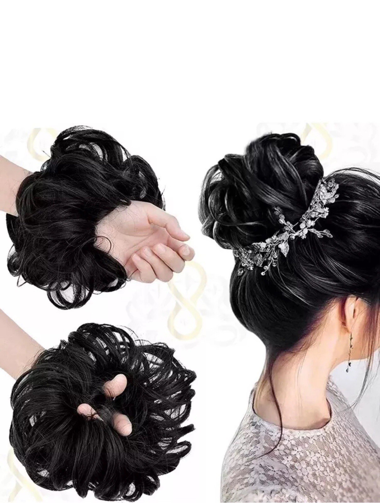 Messy Hair Scrunchie Hair Piece With Elastic Rubber Band