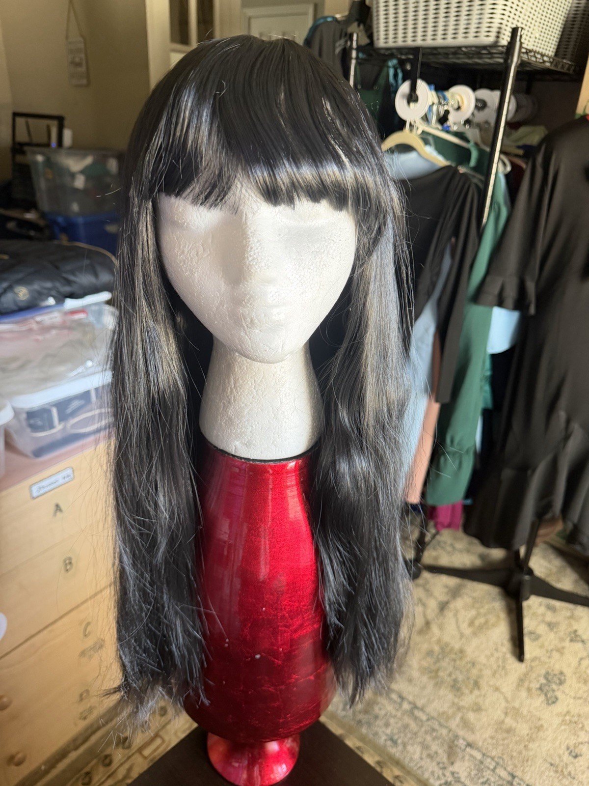 Cosplay Party Long Straight Off Black Wigs With Bangs Synthetic Hair