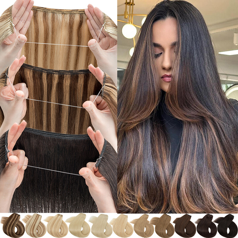 Invisible Wire on Clip in Human Remy Hair Extensions Headband Hairpiece Ring USA