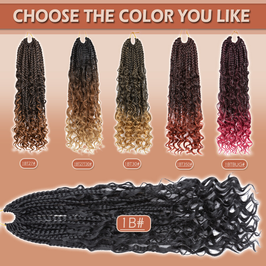 Goddess Bohemian Box Braids Boho Curly Crochet Hair Braiding Hair Extension US