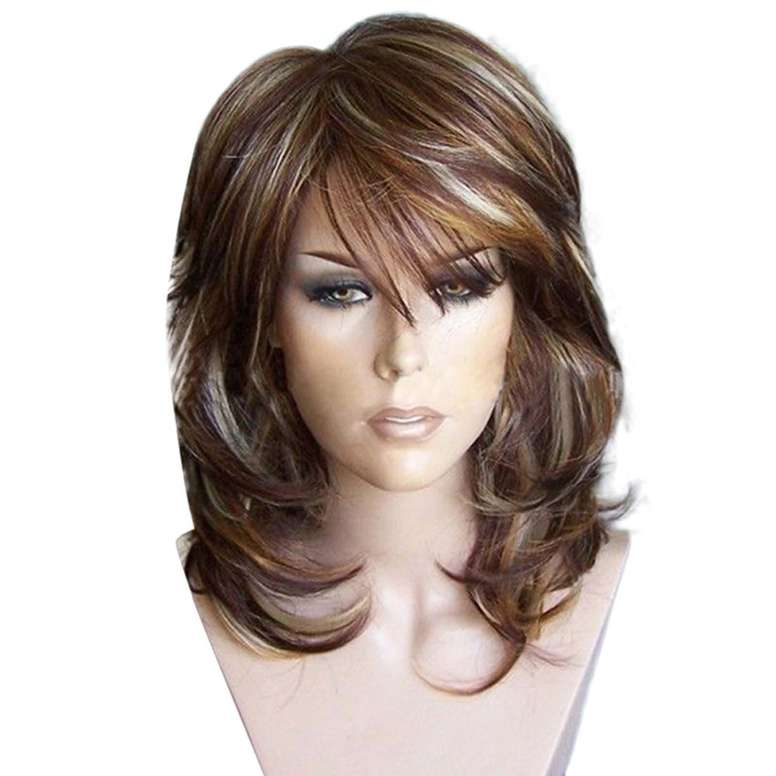 WomenFashion Mixed Brown Fiber Wigs Layered Slightly Curled Synthetic Wigs