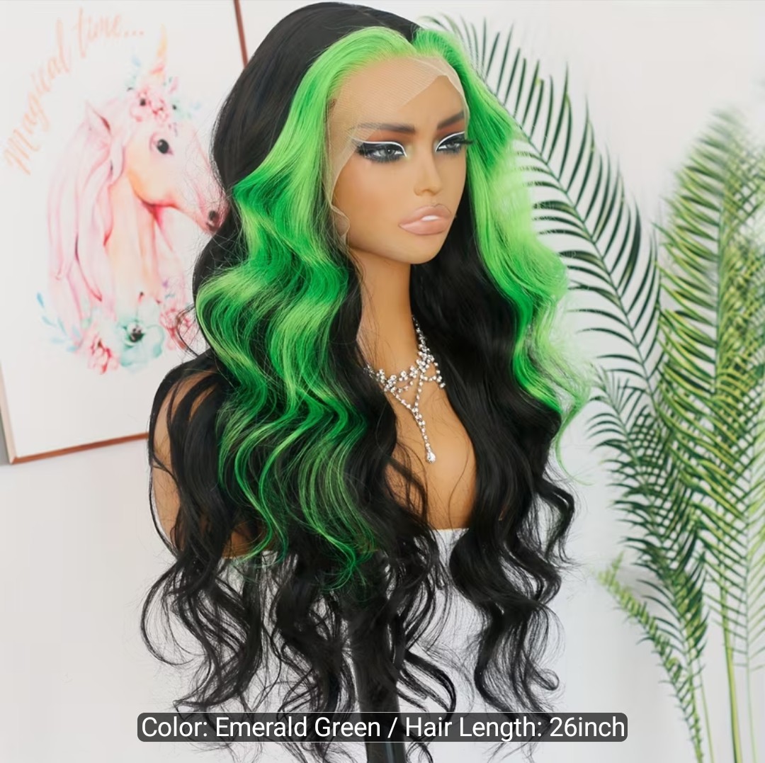 WOMEN’S 26″ INCHES 13×6 HIGHLIGHT GREEN SYNTHETIC LACE FRONT WIG