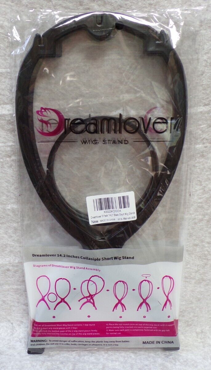 DREAMLOVER WIG PLASTIC STAND PACK OF 3 UNUSED COLLASIPLE NEW IN PACKAGE