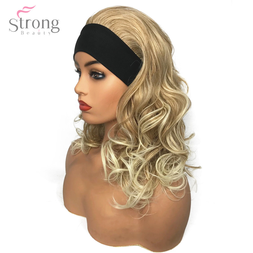 Women’s Headband Wig Synthetic 3/4 Hair Blonde Long Curly Natural Wigs Capless