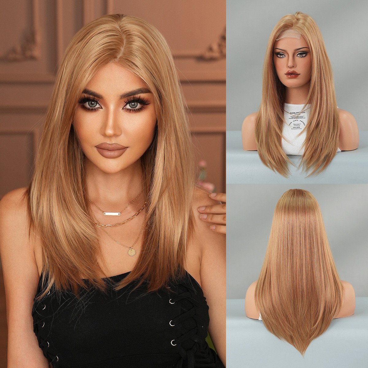 Blonde Retro Wig with Layers T Lace Synthetic Wig Straight Bob Inward Ends 23”