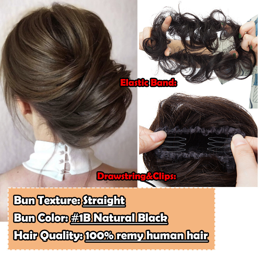 Wrap On Remy Messy Bun Piece 100% Human Hair Scrunchie Updo Extensions Pony Tail