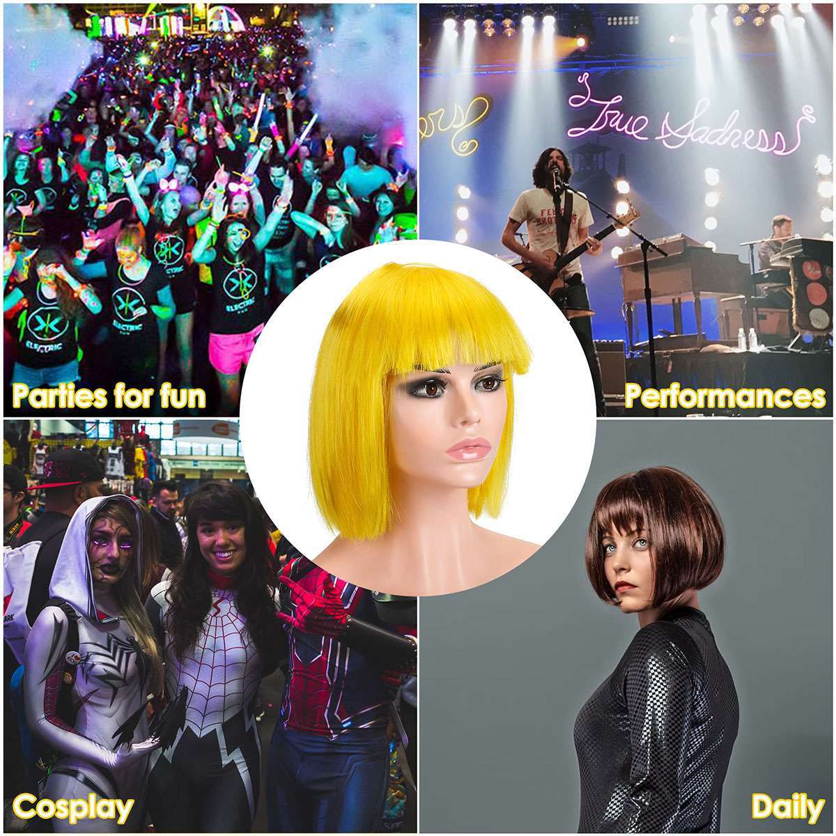 Sexy BOBO Full Wig Multiple Colors Cosplay Costume Anime Halloween Party Hair US
