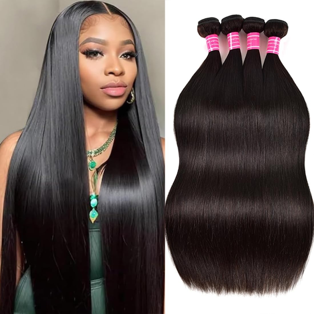 12A Remy Human Hair 4 Bundles 18 20 22 24 Inch Straight Brazilian Natural Black