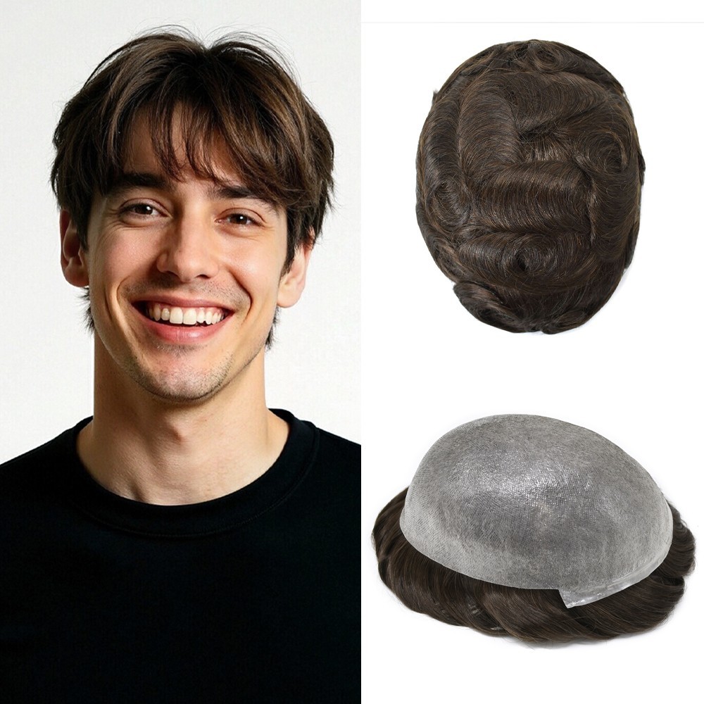Mens Toupee Hairpiece Pro-Grade Thin Skin V-Loop 0.06mm Hair Replacement System