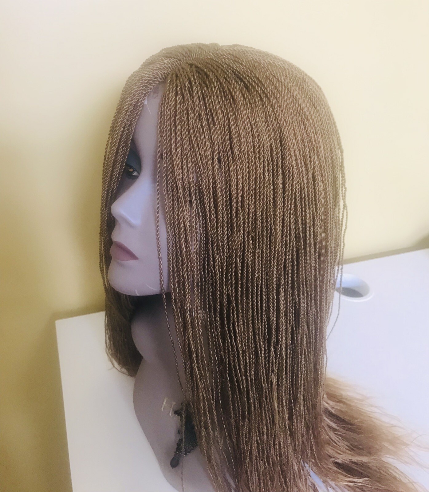 African Nigeria Handmade Hand Micro Braided Twist Wig Handmade Light Brown Color