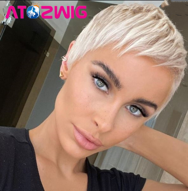 Short Blonde Wig Pixie Cut Wigs Synthetic Wigs Straight Hair Pixie Blonde Hair
