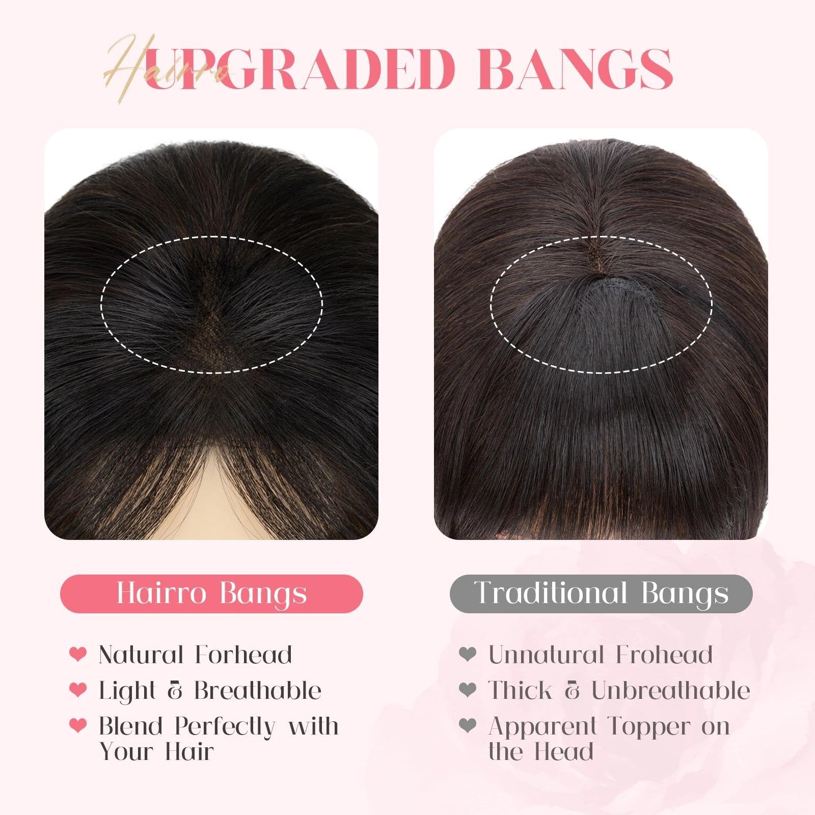 Hairro Clip In Side Bangs 100 Real Human Hair 3D 360 Cover Hand-Tied Fake Bangs