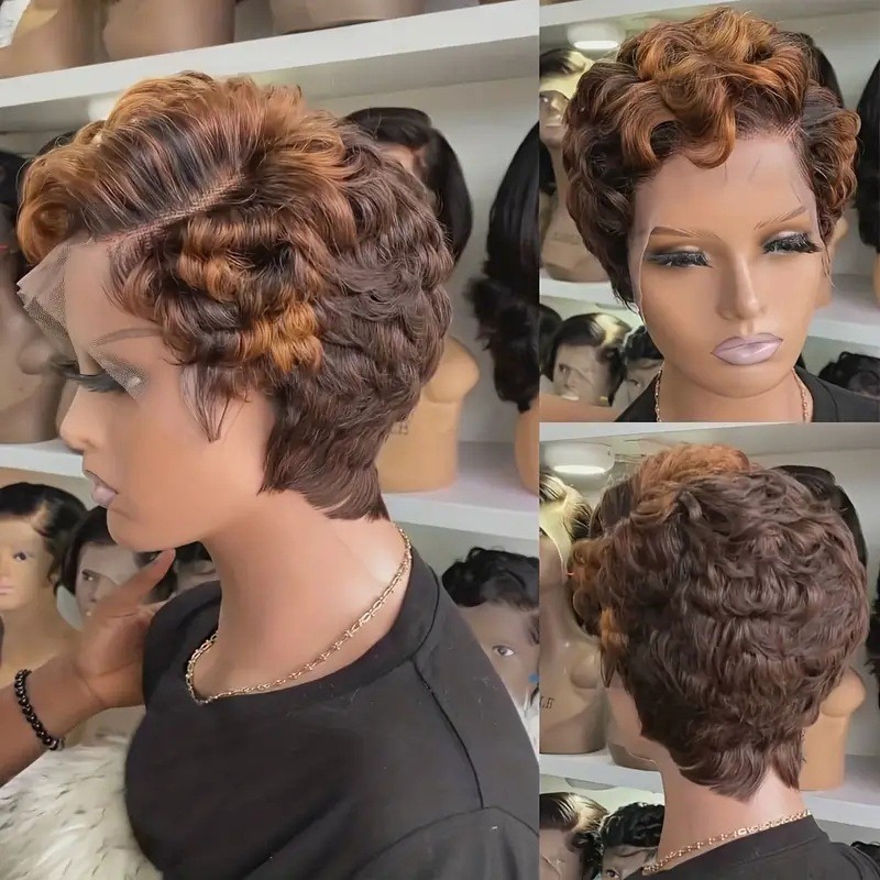 Women’s African Style Short Finger Wave Wig, Rose Net Synthetic Curly Wig