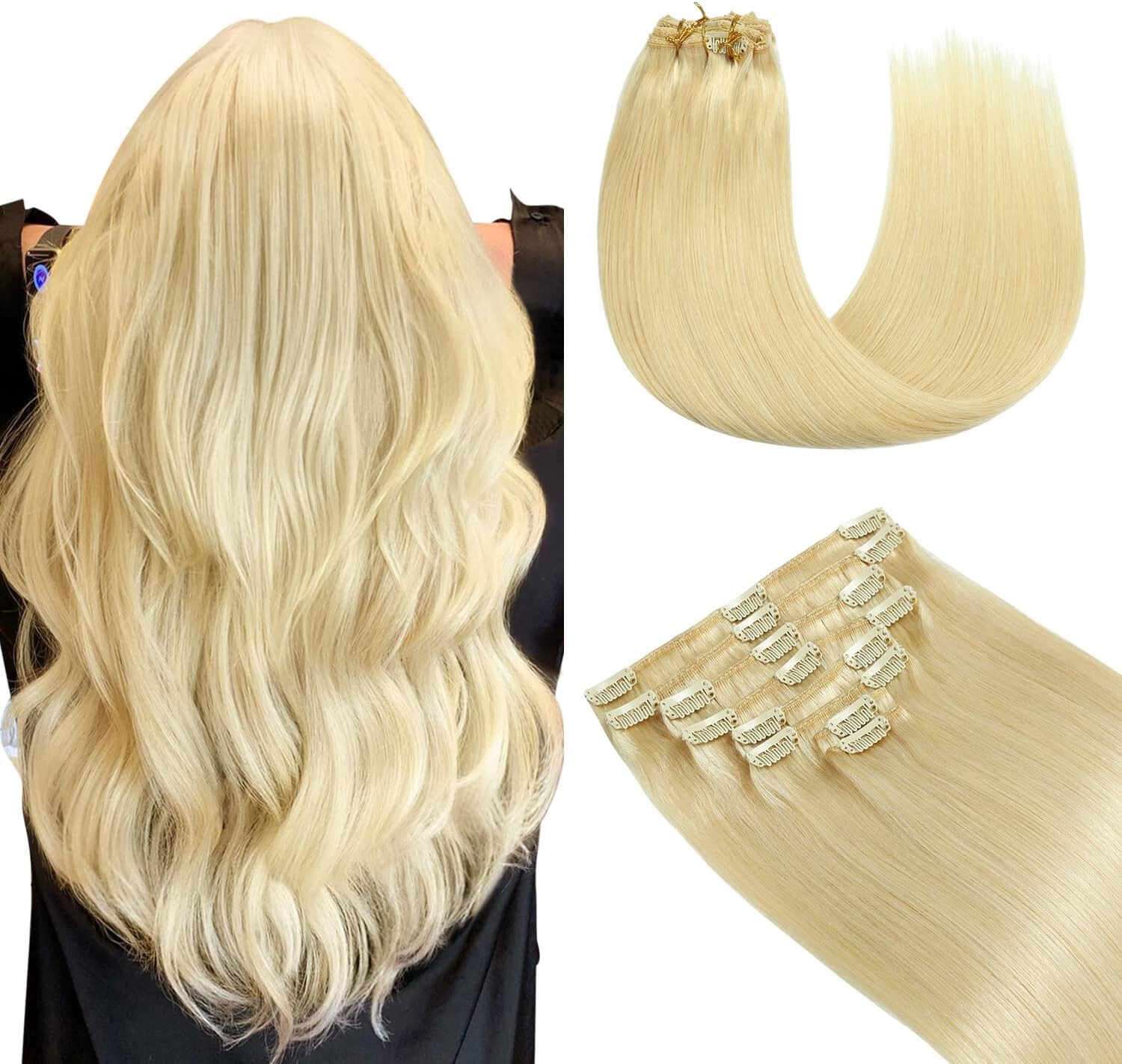 Clip in Hair Extensions Real Human Hair Double Lace Weft Clip-on Remy Hair 24In
