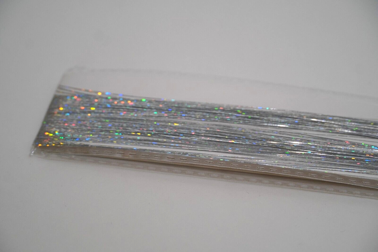 Holographic Silver Hair Tinsel 47″ Heat Resistant Hairpiece New in Plastic