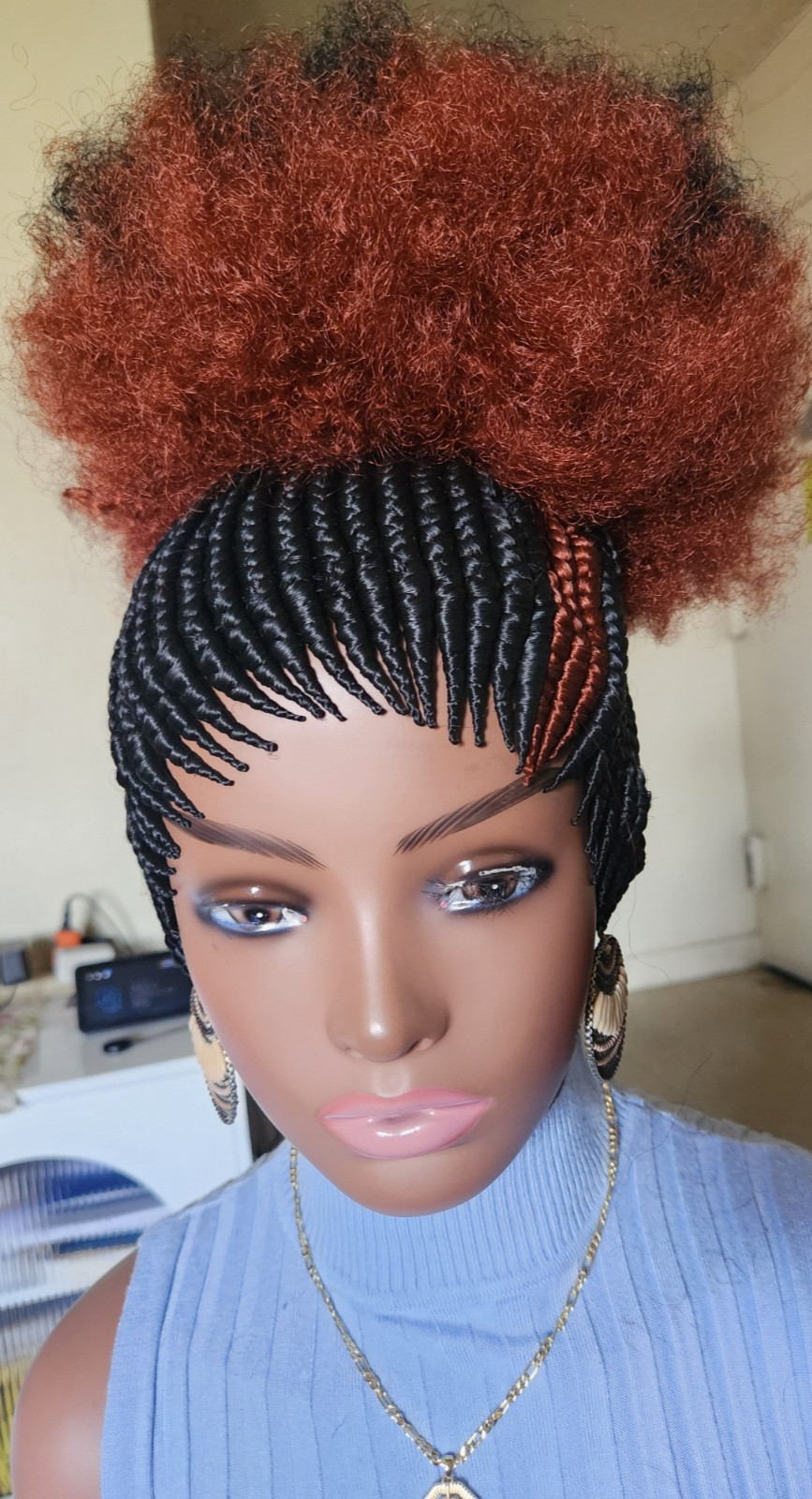 Fully Hand Braided box Afro kinky 1B/Burgundy