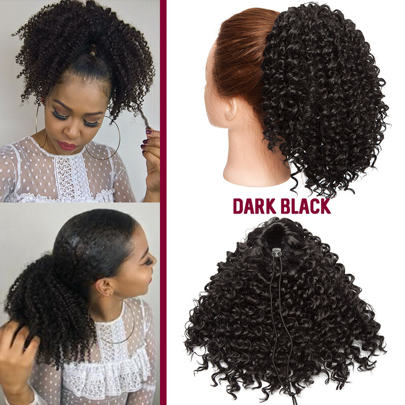High Ponytail Puff Bun Clip In Drawstring Hair Extensions Water Wave Hairpiece