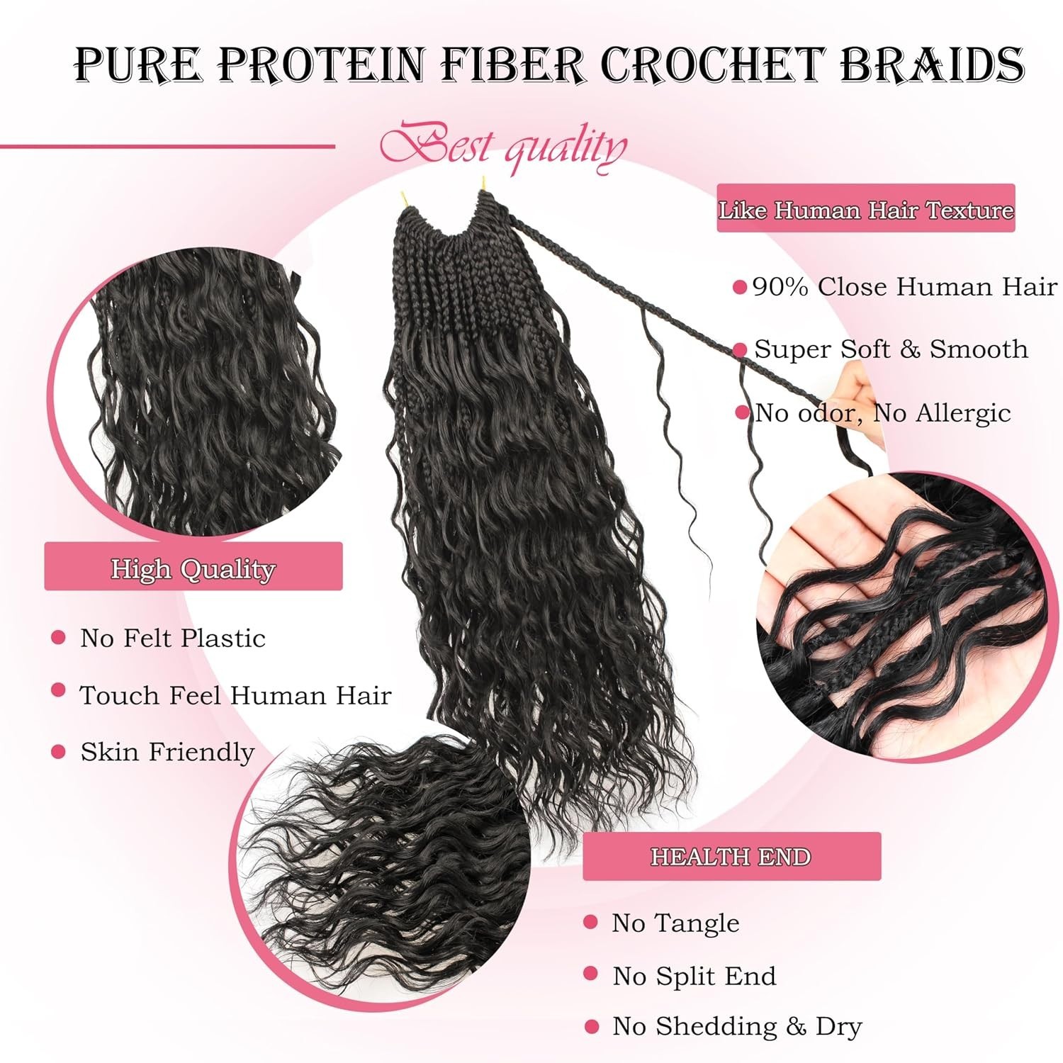 Goddess Box Braids Pure Protein Fiber 14 Inch 8 Packs Boho Crochet Braids