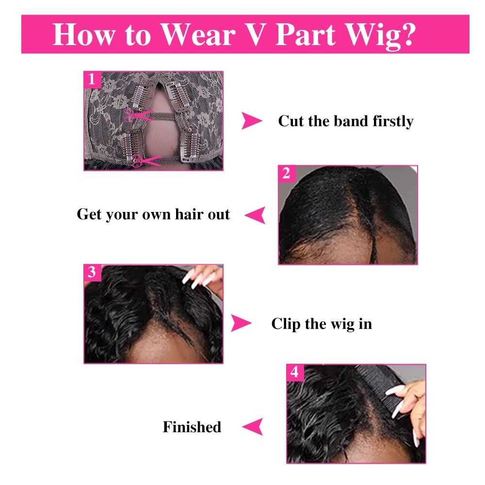 V Part Wig Human Hair Kinky Curly Half Wig for Black Women Curly V Part Wig