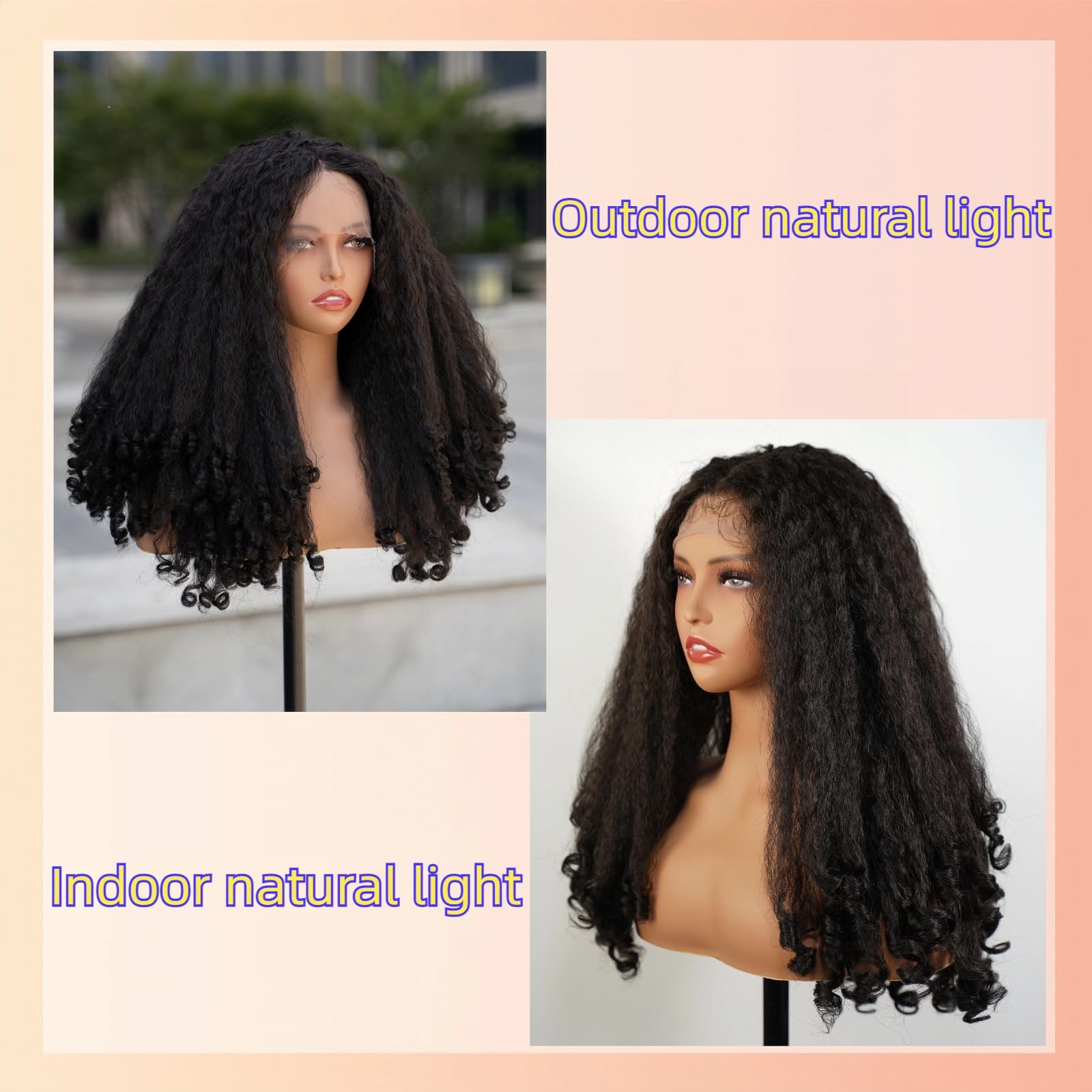 Afro Curly Lace Front Wig for Black Women 20 Inch Dark Brown Natural Syntheti…