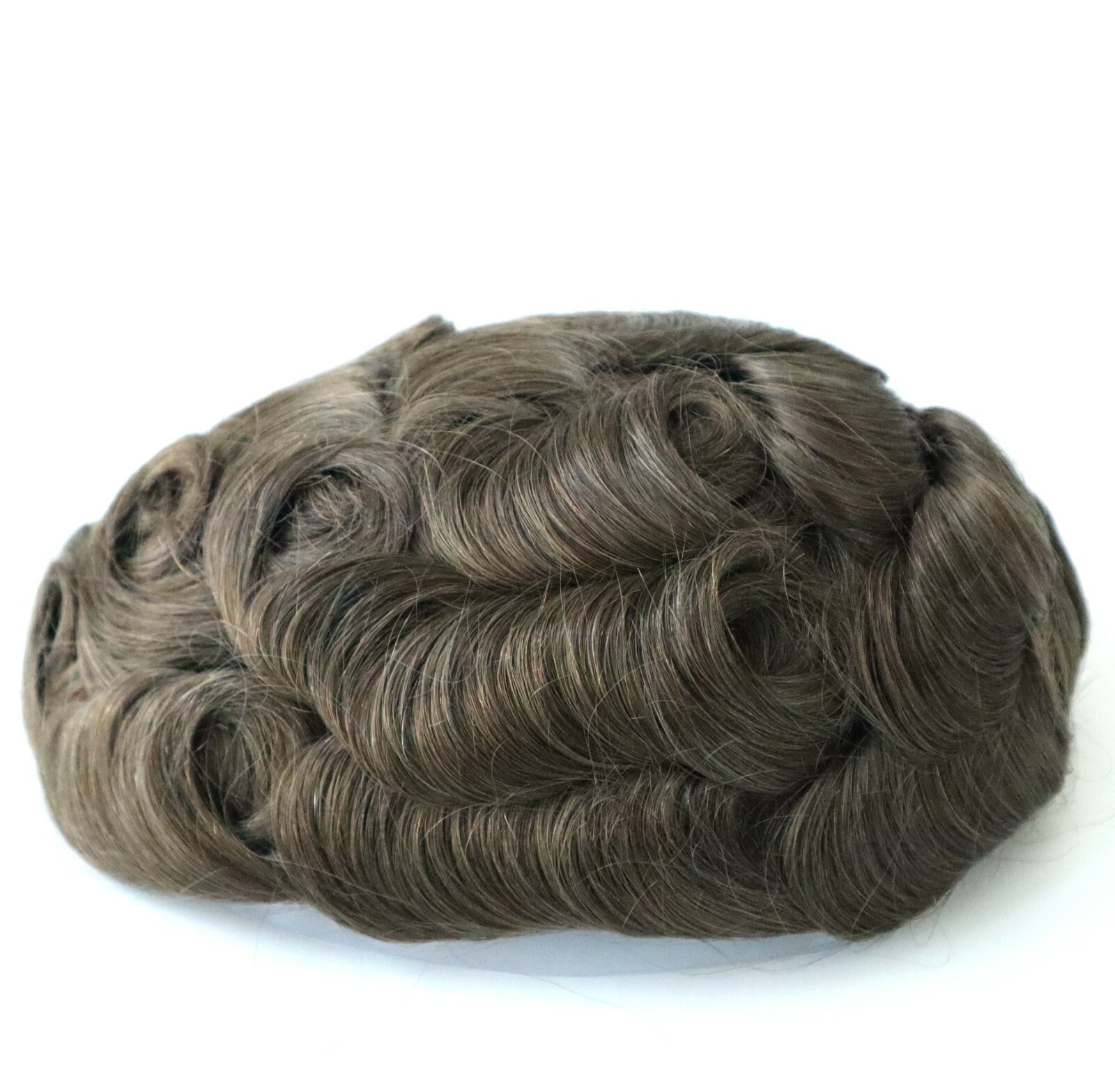 Mens Toupee Human Hair Replacement System Poly Skin Scalloped Knot Hairpiece #6