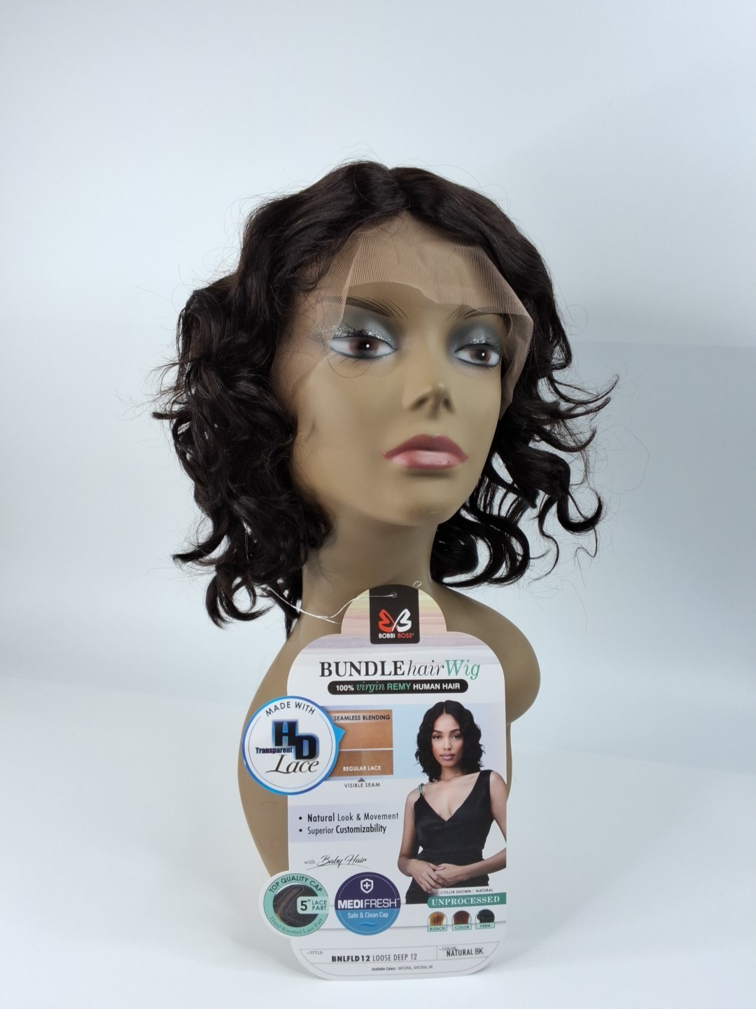 Loose Deep 12″ Wig Natural Black HD Lace Front Part 100% Unprocessed Human Hair