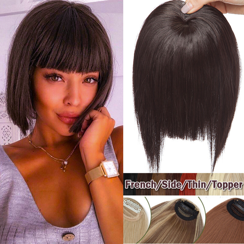 Thin/Thick Neat Fringe Bangs Clips in 100% Real As Human Hair Extensions Soft US