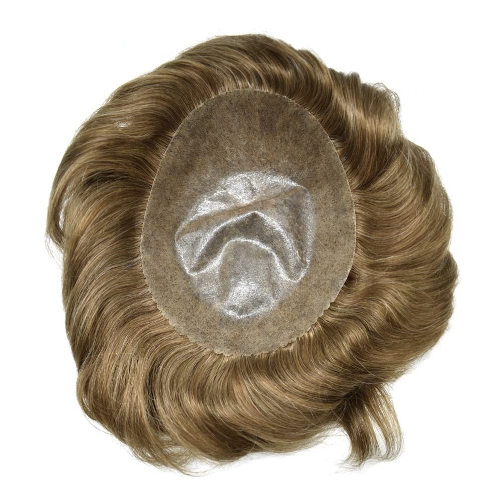 Mens Toupee Human Hair Systems Full Poly Thin Skin Hair Piece Replacement 0.1MM