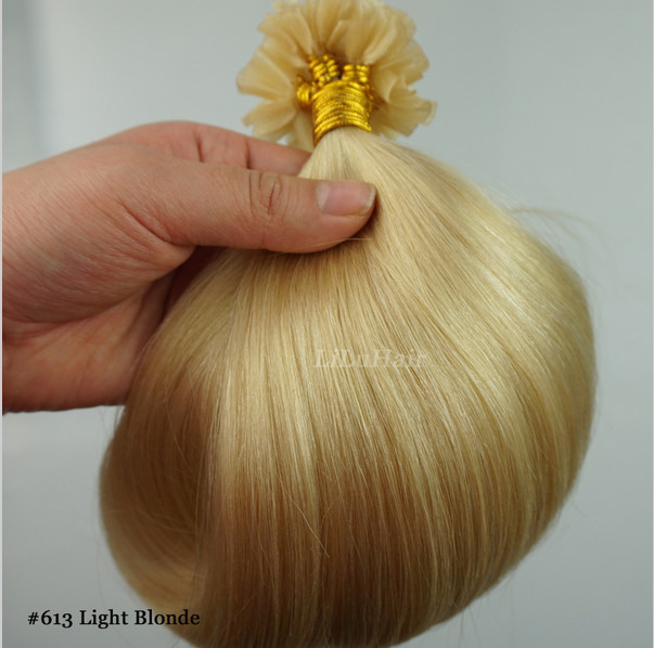 Blonde Keratin Pre Bonded Nail U Tip Glue Remy Human Hair Extensions 16-32Inch