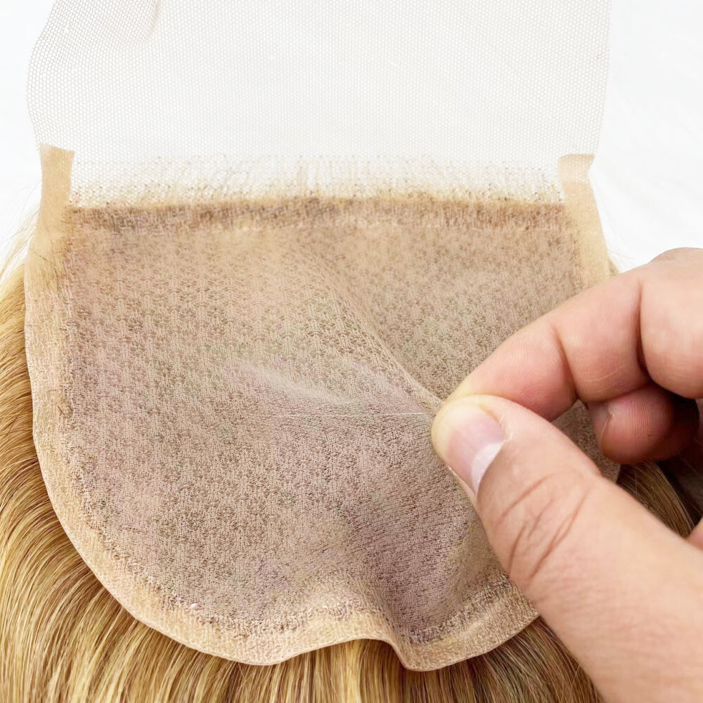 5*5 Golden Blonde Human Hair Closure Silk Top Straight Skin Base Lace Closure 27