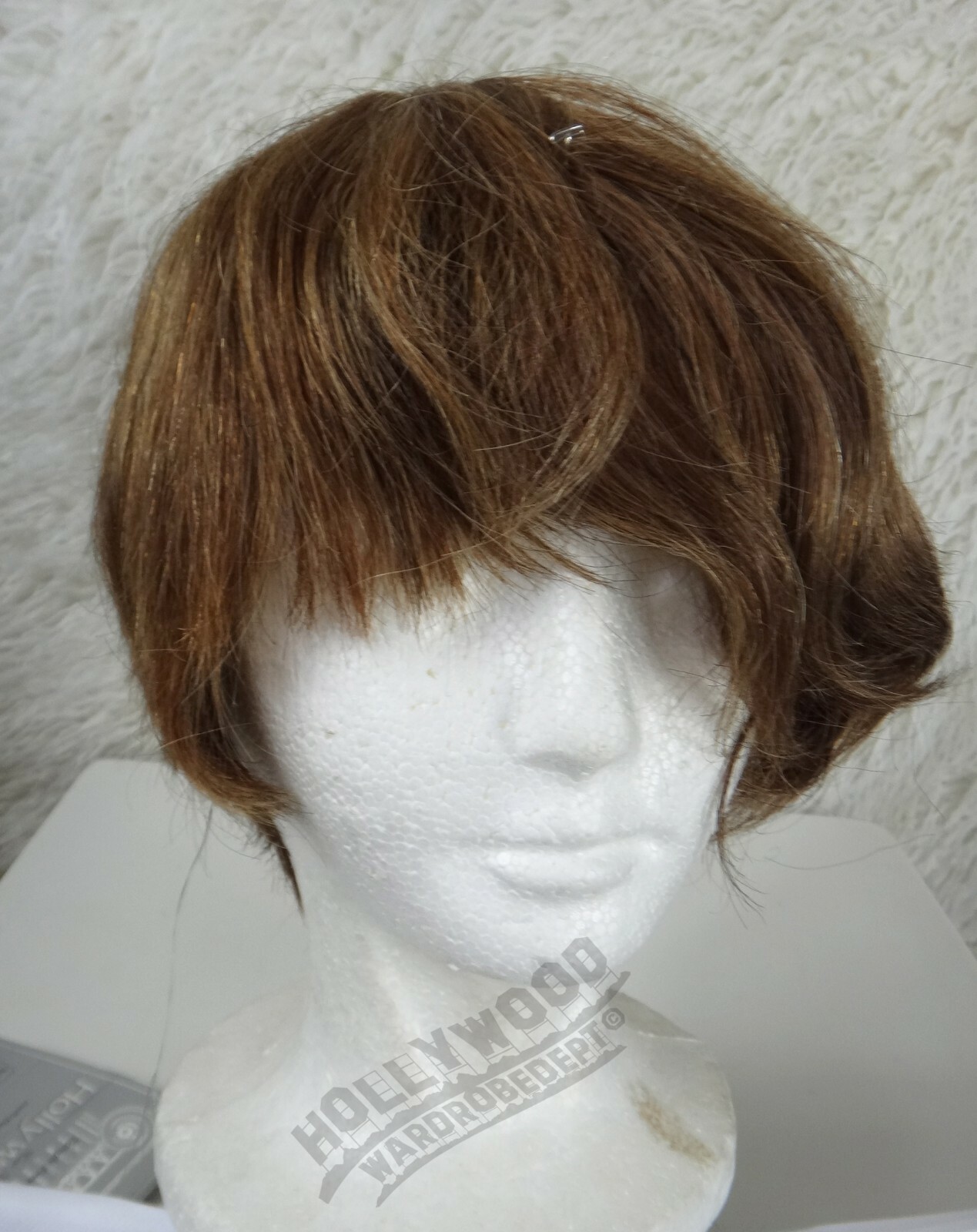 100% HUMAN Hair full wig medium Brown emo short asymmetrical wavy comb forward