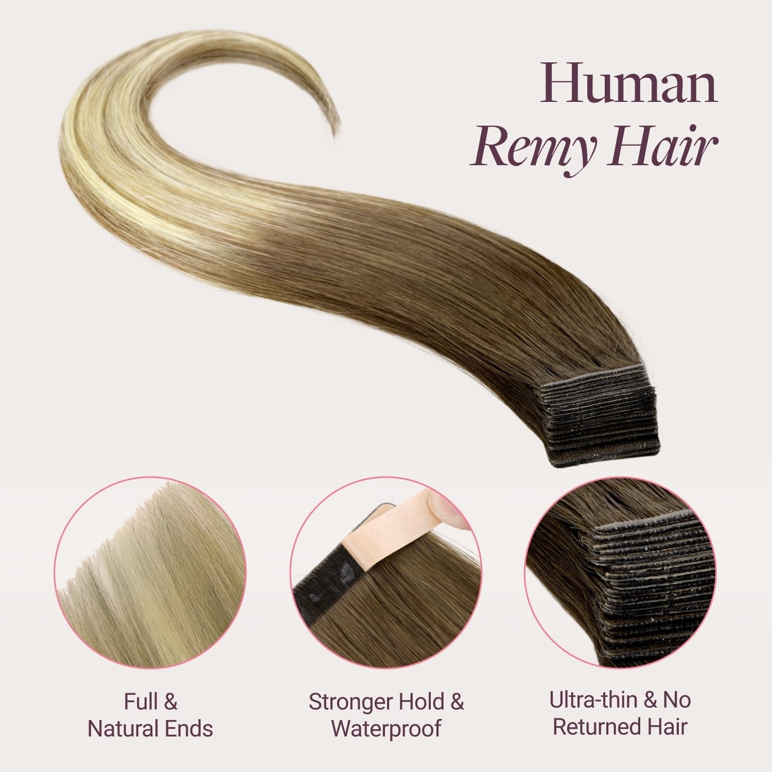Goo Goo Genius Tape In Hair Extensions Hand Tied Tape Weft 3/8/613 Walnut Brown