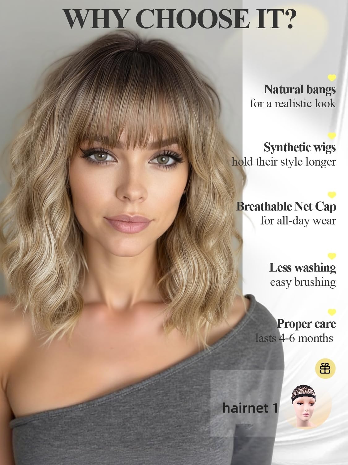 14″ Mixed Blonde Wavy Bob Wig for Women Daily Wear 159E553601