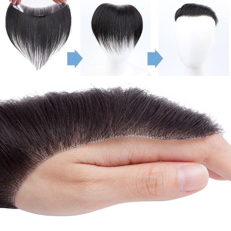 Men Toupee Thin Skin PU 100% Remy Human Hair Frontal Receding Hairline Hairpiece