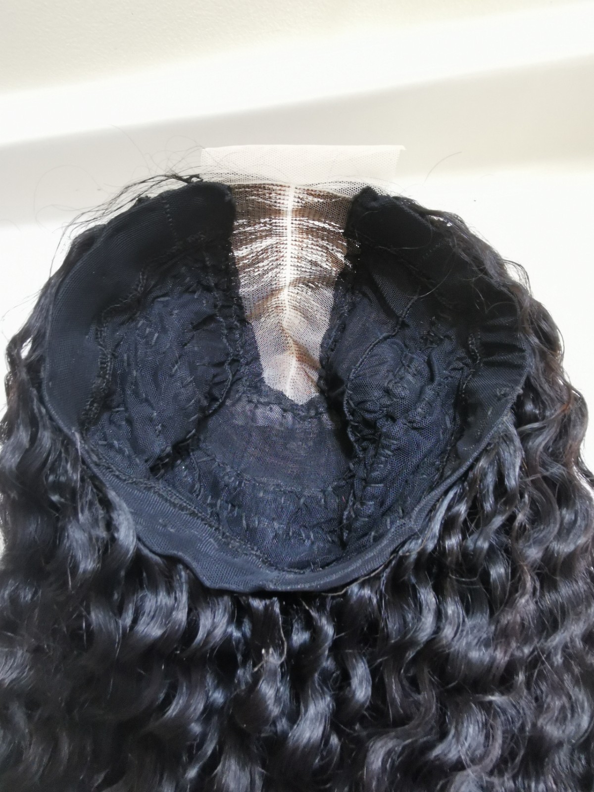 Quality Natural Black Curly Human Hair Glueless Deep Closure Wig 22″ Handmade
