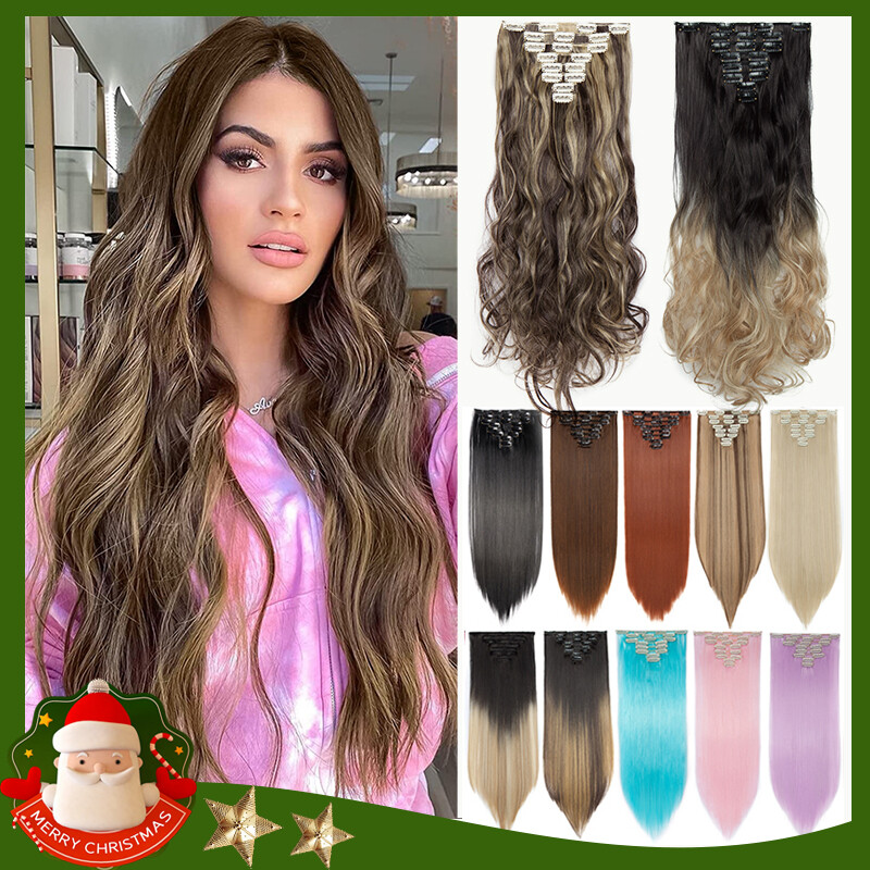 THICK 100% Real Clip In as Human Hair Extensions Weft FULL HEAD Balayage Brown