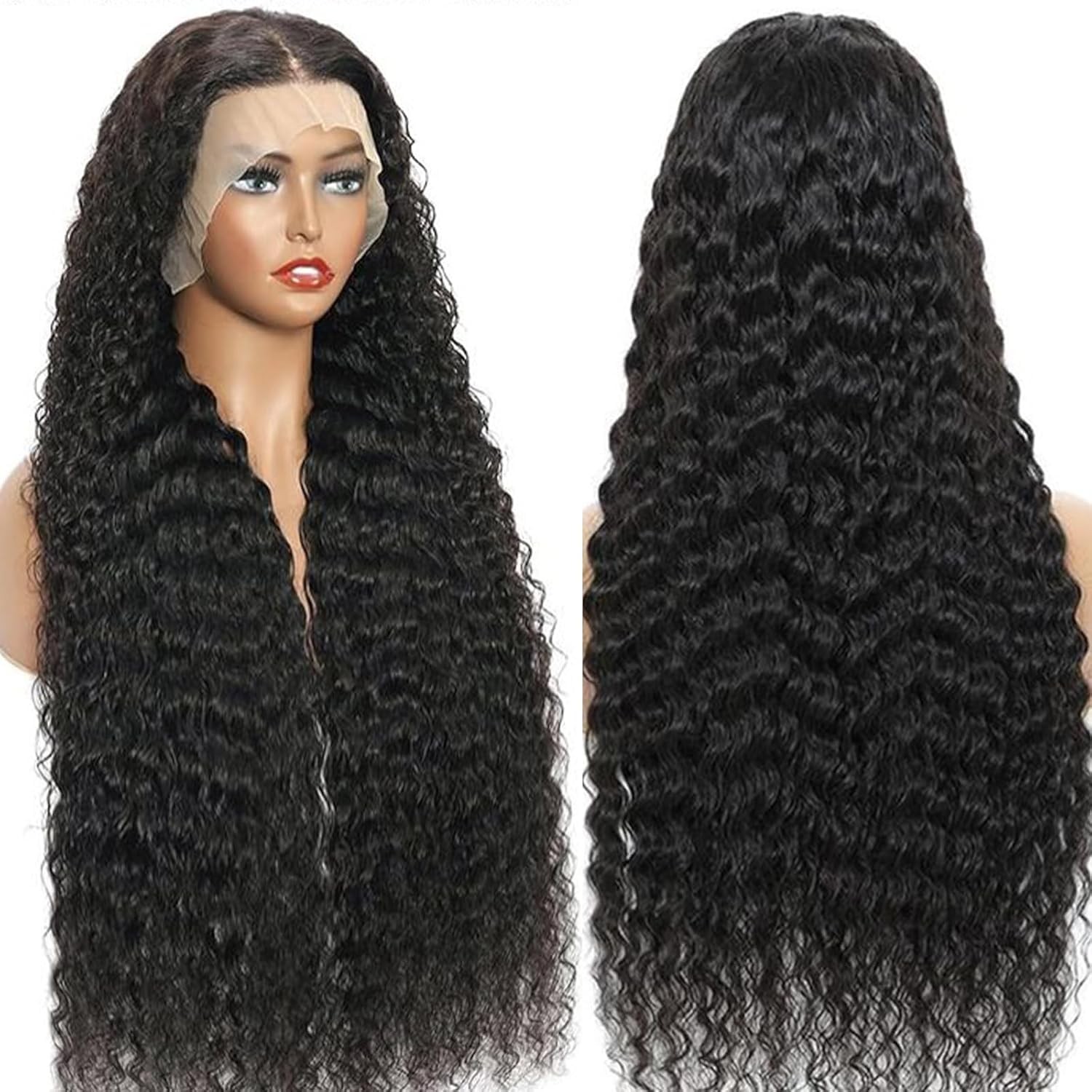 30 Inch Deep Wave Lace Front Wigs Human Hair Pre Plucked 200 Density HD Trans…