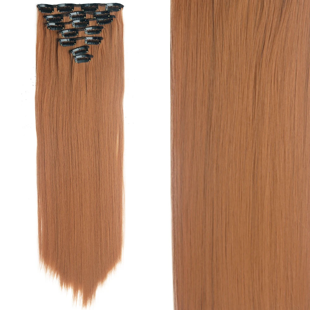 Long Straight 16 Clips 7Pcs Hair Extensions Heat Resistant Blonde Black