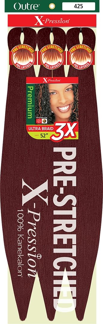 Outre X-Pression Braid Pre Stretched 52in Burgundy 3X 5 Pack Kanekalon