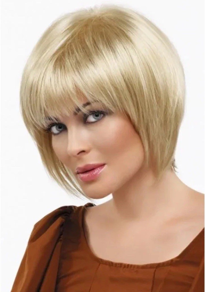 Francesca Wig By Envy Light Blonde Color Short Bob With Razor Cut Full Bangs