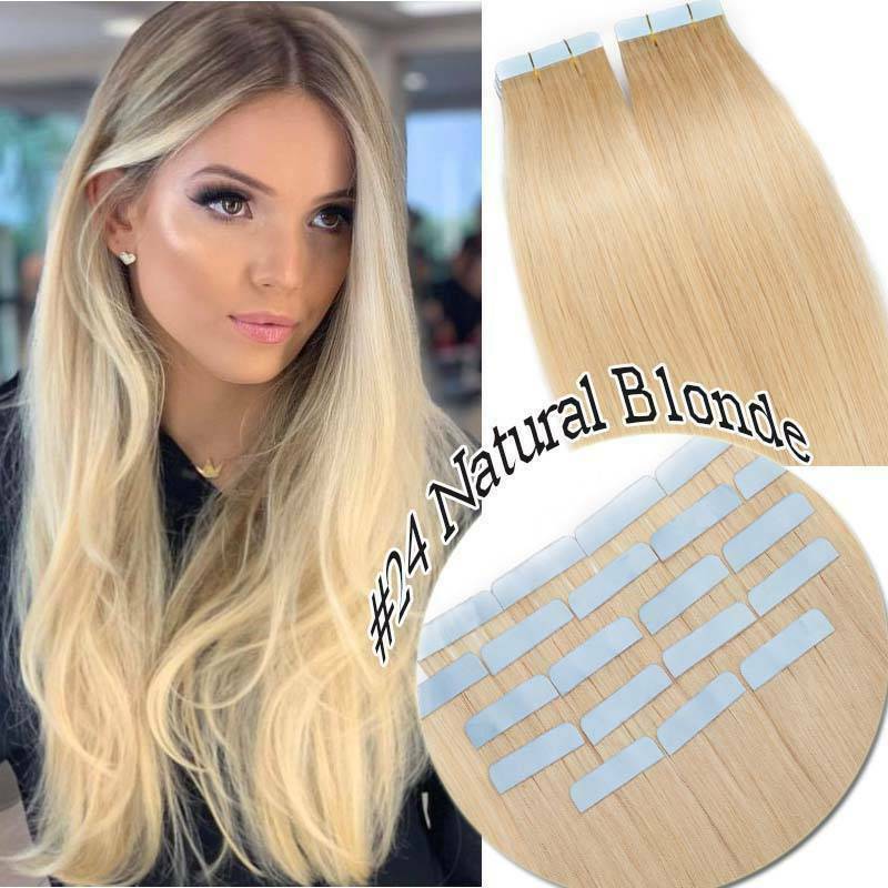 Skin Wefts Tape in Hair Extensions Remy Real Human Hair BalayageHighlight Blonde